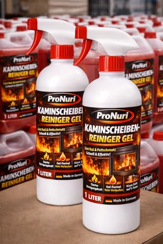 ProNuri Kaminscheibenreiniger Konzentrierter Kaminscheiben-Reiniger, Gelartig, 2x 1 L Sprühflasche, Entfernt Glanzruß und Stärkste Verschmutzungen, Schwefelfreie Formel
