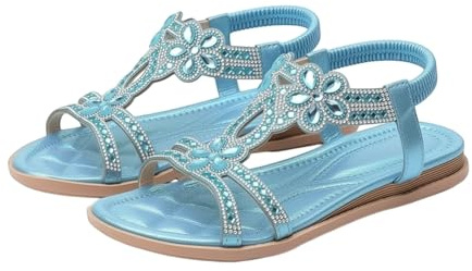 YIzdegg platta sandaler damer sommar stora storlekar strass bohemia T-remmar glitter sandaler mjuka sulor sommarskor gummiband Slingback eleganta strandskor anpassningsbara sommarstrand