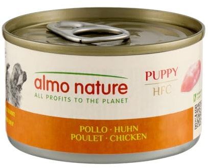 Almo Nature HFC Puppy - Alimento Umido per Cuccioli - Pollo - Qualità Human Grade, Senza Glutine, Monoproteico - 95g, Confezione da 24