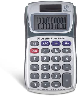 OSAMA Metal - Calcolatrice Piccola Tascabile a 10 Cifre e 3 Tasti di Memoria, Prodotto di Cartoleria e Cancelleria Scuola e Ufficio con Grande Schermo LCD a Energia Solare e Profilo Gommato Antiurto