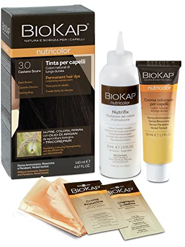 BIOKAP Nutricolor, Tinta capelli Senza Ammoniaca, Colorazione Capelli, Nutre, Colora e Ripara, 3.0 Castano Scuro, 140ml
