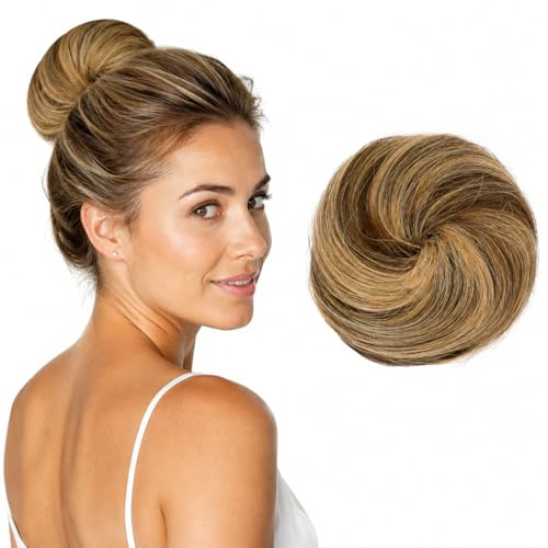 CAISHA 100% ECHTHAAR Haarteil Haarknoten DUTT Braun Blond Mix H311k