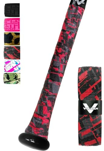 Vulcan Schlägergriffband, für Baseball und Softball, 1,75 mm, Rot-Schwarz-Grau (Red Sizzle)