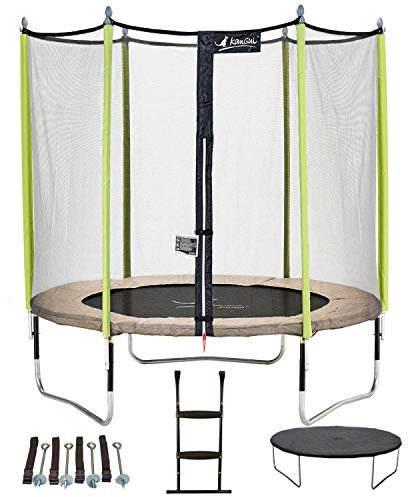 Kangui - Trampoline de Jardin 250 cm + Filet de sécurité + échelle + bache + kit JUMPI Zen 250