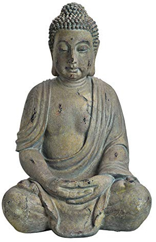 Worldconnection XXXL riesiger antiker Buddha 70cm steingrau Garten Deko Figur Skulptur Feng Shui Meditation