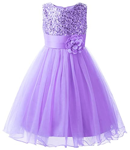 Uhnice Vestito Bambina Damigella Paillettes Tulle Senza Maniche Abito Principessa per Matrimonio Compleanno Cerimonia