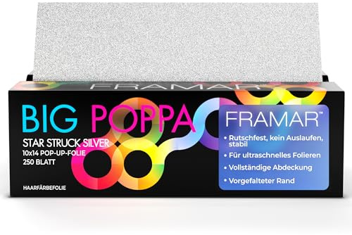 FRAMAR Silver Embossed Pop Up Hair Foil, Hair Foils for Highlighting, Foils for Highlights, Hairdressing Foil for Hair Highlights, Highlighting Foil, Foil Sheets, Hair Foils for Colouring – 250 Sheets