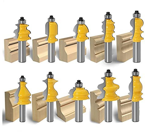 SYJY-SHOP 10 Stücke 1/2 Zoll Schaftfräser Set, Architekturformteil Handlauf Fräser TCT Hartmetallbestückte Fräser Set CNC Holzbearbeitung Fräser Stirnfräser (Cutting Edge Length : 10PCS 12.7mm Shank)