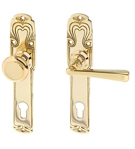 Ventano Haustürgarnitur Türgriffset Türbeschlag Modell ''Marne B'' Messing poliert Jugendstil - handgemacht