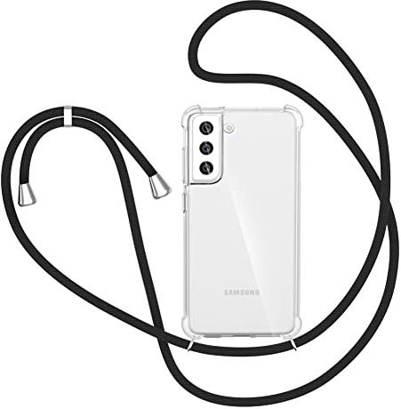 Handykette für Samsung Galaxy S22 Hülle, Smartphone Necklace Handyhülle mit Band Transparent Schutzhülle Stossfest - Schnur mit Case zum Umhängen in Schwarz