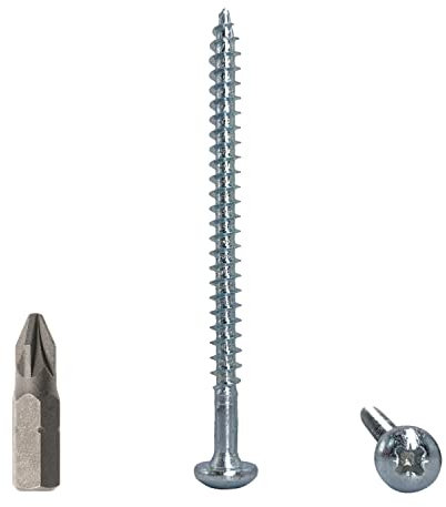 Marcopol Lot de 100 vis à bois DIN 7981 en acier zingué 5,0 x 70 mm, vis à bois à tête bombée, vis Pozi-Drive universelle, filetage total (100, 5,0 x 70 mm), argent