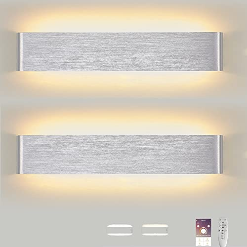 ANKBOY 2 Stück 46cm LED Wandleuchte Innen mit 2.4G Fernbedienung Dimmbar Up Down Wandlampe 32W Einstellbare Helligkeits Lange Wandbeleuchtung Aluminium für Schlafzimmer Flur Treppenhaus,Silber