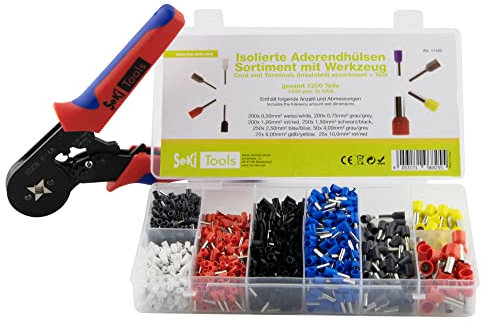 SeKi Lot de 1200 embouts de câble isolés de 0,50 mm² à 10 mm² avec pince à sertir, manchons isolés, couleurs assorties selon la norme DIN