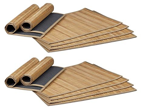 Relaxdays 6 teiliges Tischset, Platzdeckchen aus Bambus, Rutschhemmende Unterseite, Platzset abwischbar, 30 x 45 cm, Natur