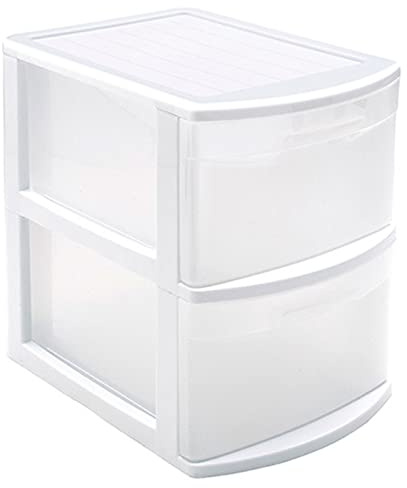 Acan Tradineur - Cajonera estrecha modelo Támesis de plástico, 2 cajones transparentes, torre de almacenaje, oficina, hogar (Blanco, 40 x 28,5 x 39 cm)