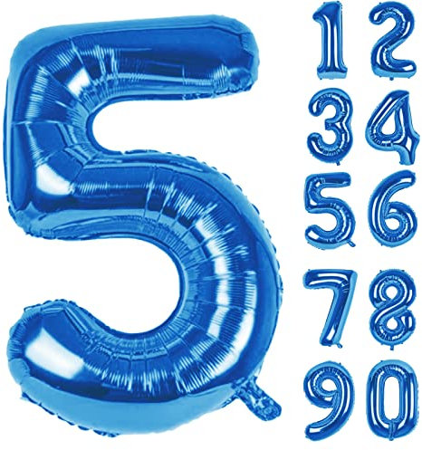 Palloncino Numero 5 Blu Decorazioni Compleanno,Giganti Numeri Elio Foil Kit Palloncini DIY Decorazione Feste Gonfiabili Pallone per Ragazzo Bambina Anniversario Celebrazione 5 15 25 Anni Compleanno