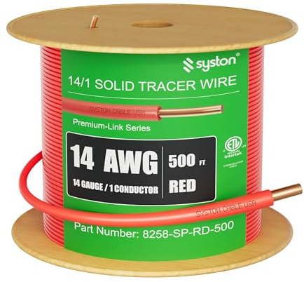 Syston 14/1 Electrical Tracer Wire, Red, Solid Copper, Direct Burial, 600V