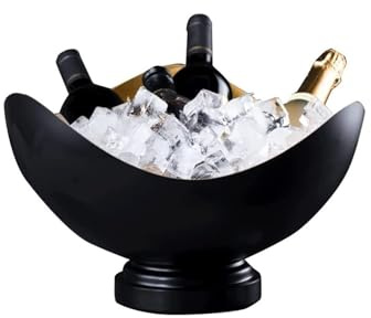RUGOD Wein- & Sektkühler Großer Eiskübel aus Edelstahl for den Haushalt, Eiskübel im Freien, Rotweinbecken Gold Schwarz 8l Eiseimer