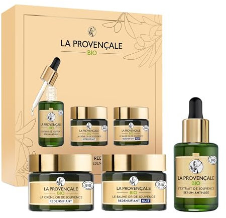 La Provençale - Coffret Cadeau Femme Noël Or de Jouvence - Pour Peaux Matures - 3 Produits - Sérum Anti-Âge, Crème Redensifiante, Baume Nuit - Edition Limitée