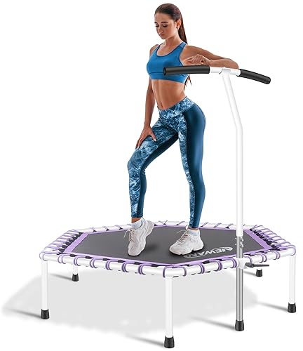 Newan 48'' Fitness Trampoline with Adjustable Handle Bar, Silent Trampoline Bungee Rebounder Jumping Cardio Trainer Workout for Adults - Max Limit 330 lbs