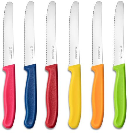 targzier Frühstücksmesser 6 Stück, Kunststoffgriff Brötchenmesser,Edelstahl Tomatenmesser Set,Tafelmesser Wellenschliff,Messerset zum Schneiden,Scharfe Messer für Brotzeit(Bunte),Spülmaschinenfest