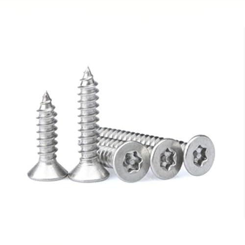 NITVIA 10 stücke M2.9 M3.5 M3.9 M4.2 M4.8 304 Edelstahl Sechs Lobe Torx Flachsenkkopf Mit Pin Security Selbstschneidende Holzschraube(Size:M3.9x16mm)