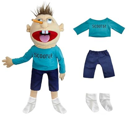 Jeffy Puppet Jeffy Series Hand Puppets Plush Toys Doll, Mischievous Funny Puppets Toy Hand Puppet with Working Mouth for Play House, Birthday Christmas Halloween Party Gift for Children (Scooter)