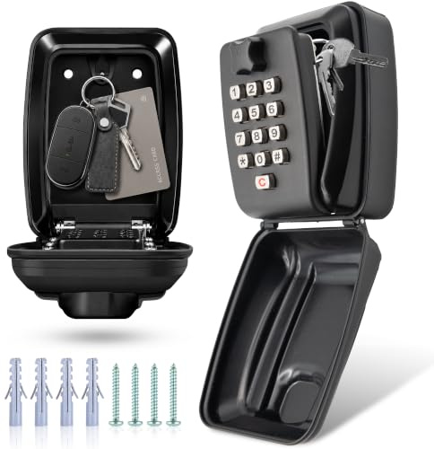ViperSafe Wall Mounted Key Safe Box - 12-Digit Combination Lock (Black) | 12-Digit Resettable Code, Outdoor Weatherproof Metal Box, Large Capacity Key Hider, Easy Wall Mounting, Durable Black Finish