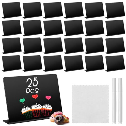 Zeawavsl 25PCS Mini Tableau Noir,Facile à nettoyer pour les panneaux à message, les marque-places, les décorations de fête, les accessoires pratiques pour les événements, les mariages, les cafés.