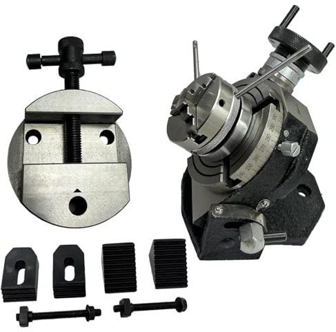 MachEl Precision 4/100mm Tilting Milling Rotary Table with M6 Clamp Kit, 65mm 3-Jaw Self-Centering Vice, and Indexing Feature – Ideal for Metalworking and Engineering Tools