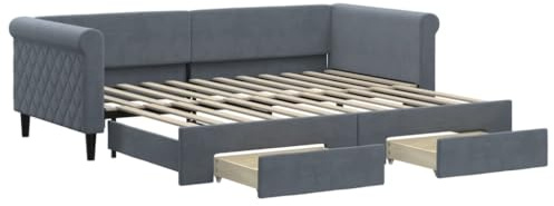 vidaXL Tagesbett Ausziehbar mit Schubladen Dunkelgrau 90x200 cm Samt