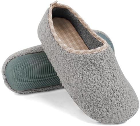 OFFCUP Women's Curly Fur Slippers,5.5-6 UK Women's Fuzzy Full Slippers,Memory Foam Warm Winter House Shoes,Comfortable, Light and Breathable, Non-Slip and Simple(Gray)
