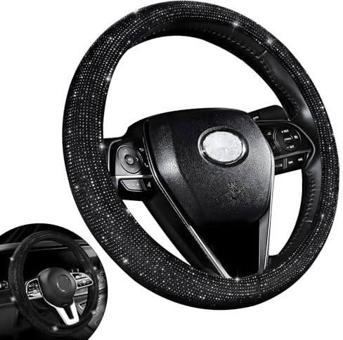 HIAHXC 36-39CM Auto Lenkradbezug, Glitzer Lenkradhüllen Anti-Rutsch Lenkradschutz Auto Kristall Lenkrad Bezug Autozubehör Innenraum (Schwarz)