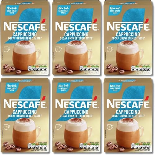 NESCAFÉ Cappuccino Decaffeinated Unsweetened Coffee Sachets x7 (Pack of 6, Total 42 Decaf Sachets)