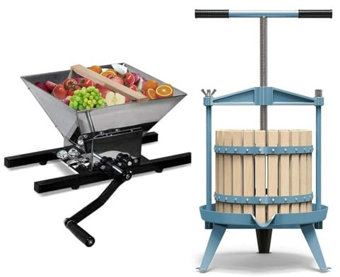 CYNEBXILG Obstwein-Apfelweinpresse - Korb aus massivem Holz - 3,17 Gallonen/12 l - T-Griff - Klassische Obst-/Apfelweinpresse - Manuelle Mühle mit 7 Litern/1,8 Gallonen