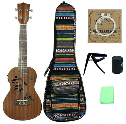 24'' Geschnitzte Hohle Halbhohle Akustische Elektrische Kleine Gitarre EQ Sapele Ukulele Mit Zubehörkoffer ukulele anfänger