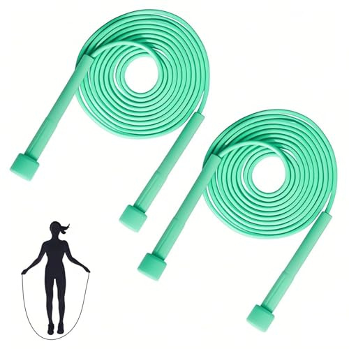 Senshuomy Corde à sauter réglable pour adultes et enfants, corde à sauter, avec longueur réglable, légère et portable, avec une poignée confortable pour le saut de vitesse (2 pièces/vert)