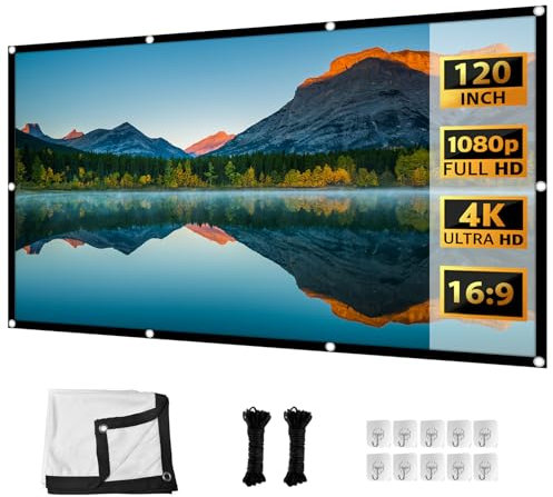 FOYIOLRU Écran de projection - 265 x 150 cm (120) - Écran épais haute résolution - Format 16:9 HD - Pliable - Pour la maison, le bureau et l'école