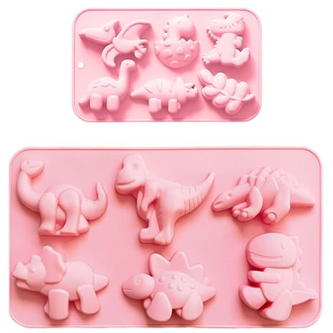 OAOSDH 2 Piezas De Molde De Silicona De Dinosaurio Rosa, Molde De Chocolate Multipropósito, Accesorios De Galletas De Caramelo Caseros De Bricolaje, Herramientas De Horno De Cocina.