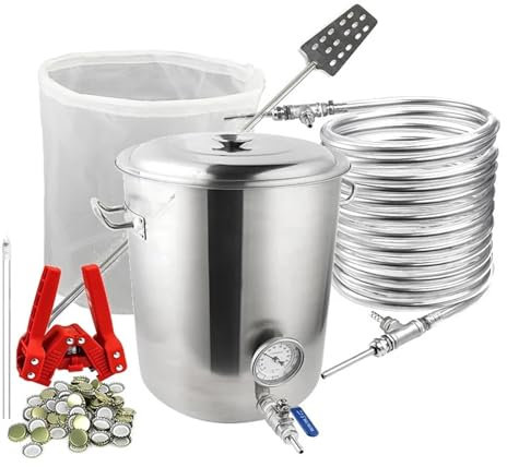 EHYSYN Bier brauen Set Gegenstrom-Würzekühler und 40-Liter-Brühkessel/Topf mit Würzerührer und Flaschenfüller und Flaschenverschließer Kronenverkorker