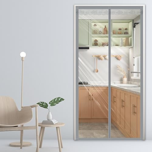 MEEYI Magnet Wärmeschutzvorhang 110x240cm, Gegen Kälte und Hitze Magnetische Türvorhänge Blickdicht für Tür Fenster türen Wohnzimmer, Transparent， F