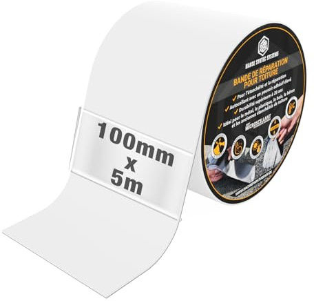 HSS Bande d’étanchéité autocollante pour toiture et gouttière - Bande adhésive d'étanchéité résistante à l’eau et aux UV – Réparation facile des toit, des fissure, des joint (Blanc, 100mm/5m)