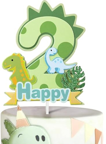 Tourima Dino Torten Deko 2. Geburtstag, Cake Topper für Mädchen & Junge, Kindergeburtstag Deko, Geschenk Mädchen 2 Jahre & Geburtstagsdeko 2 Jahre Junge