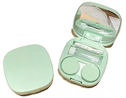 YZWHKJ kontaktlinsbehållare, linsbehållare 3 stycken hjärta kontaktlinsbehållare med spegel mini vacker ögonvård kontaktlinser behållare låda resekit glasögon tillbehör arrangör (grön ingen hjärta)