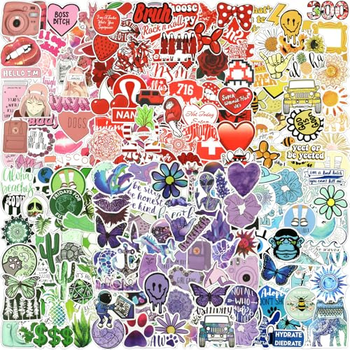 Lunhoo 300 Pcs Waterproof Motivational Cute Vinyl Stickers for Suitcase, Laptop, Scrapbooking, Journal, Phone, Skateboard, Water Bottles, Funny Aesthetic Scrapbook Stickers for Adults, Kids, Teens