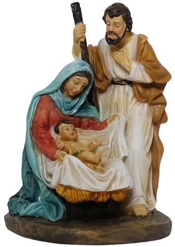 Kaltner Präsente Weihnachtsdekoration: Krippenblock Familienblock Heilige Familie Figur Maria Josef mit Jesus Kind Krippe, Handbemalte Weihnachtskrippe, Traditionelle Krippenfiguren (Höhe 10 cm)