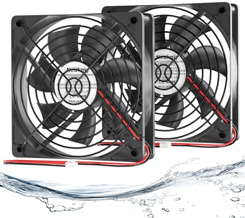 Neukniy 2-Pack Waterproof Fan IP67, 120mm x 25mm 12V Fan for RV Refrigerator, Greenhouse, Cabinets, Incubator and DIY Project Cooling