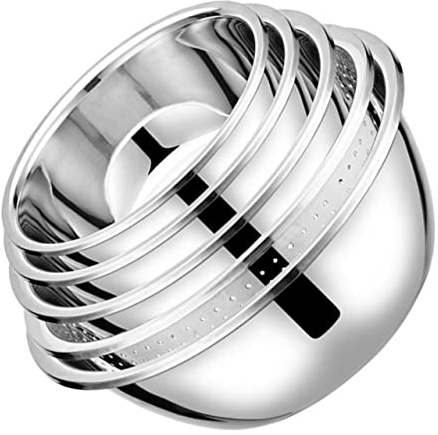 Healifty Colador Multifunción De Acero Inoxidable 5 Piezas, Cuenco Metálico Para Lavar Verduras y Frutas, Cedazo Para Arroz y Masa, Cesta Apilable Para Cocina, Uso Doméstico