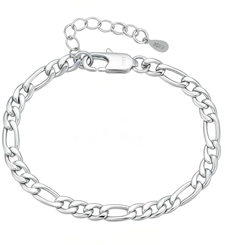 DORANA 5mm dick 925 Sterling Silber Armband für Damen Silber Figaro Kettenarmband für Frauen Fade-Proof Figaro Kette Armbänder Geschenk für Sie