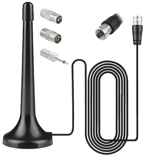 FM UKW DAB+ DAB Radio Antenne, Radioantenne Digitale Verstärker Teleskopantenne Universale Zimmerantenne mit Magnetfuß 3 Adapter und 3m Verlängerungskabel für HiFi-Empfänger AV Receiver Stereoanlagen